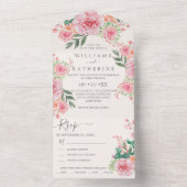 ブルーダスティー赤面ピンク&ピーチフローラ結婚ズ オールインワン招待状 (内側)