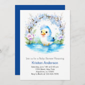 ブルーダックリングウォーターお洒落カラーボーイベビーシャワー 招待状 (正面/裏面)