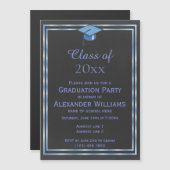 ブルーダブルエレガント額男子の卒業 マグネット招待状 (正面/裏面)