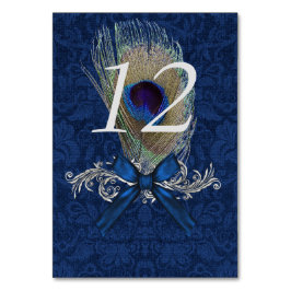 ブルーダマスクと孔雀の羽根テーブル番号カード テーブルナンバー