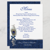 ブルーダマスクと孔雀の羽結婚羽のテーブルメニュー メニュー (正面/裏面)