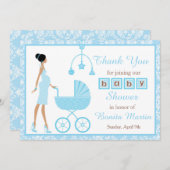 ブルーダマスクアフリカ系アメリカ人女性赤ちゃんシャワー サンキューカード (正面/裏面)