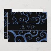ブルーダマスクウェディングrsvpカード インビテーションポストカード (正面/裏面)