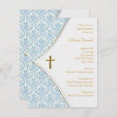 ブルーダマスククロスボーイバプティスマ《キリスト教》洗礼式や命名式 招待状 (正面/裏面)