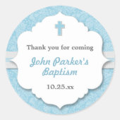 ブルーダマスククロス少年バプテスマ《キリスト教》洗礼式や命名式の恩恵 ラウンドシール (正面)