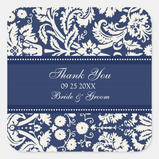 ブルーダマスクサンキューユー結婚式の引き出物ラベル スクエアシール (正面)