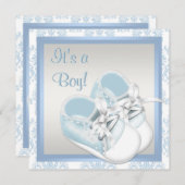 ブルーダマスクシューズブルーダマスク男の赤ちゃんシャワー 招待状 (正面/裏面)