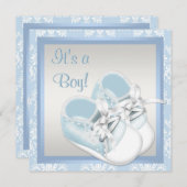 ブルーダマスクシューズブルーダマスク男の赤ちゃんシャワー 招待状 (正面/裏面)