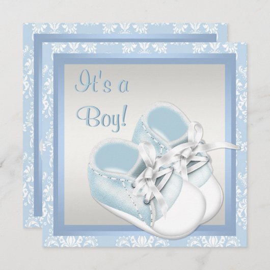 ブルーダマスクシューズブルーダマスク男の赤ちゃんシャワー 招待状 (正面/裏面)