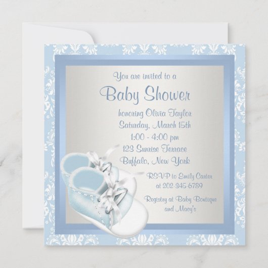 ブルーダマスクシューズブルーダマスク男の赤ちゃんシャワー 招待状 (裏面)