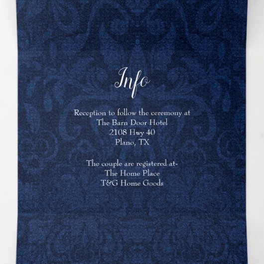 ブルーダマスクシルバーハート結婚全て 三つ折り招待状 (内部中)