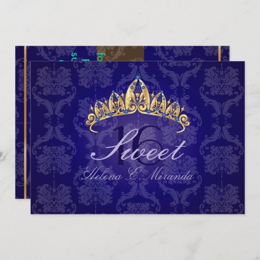 ブルーダマスクスイート16/ティアラ/インディゴ招待状 招待状 (正面/裏面)