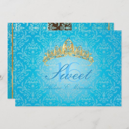 ブルーダマスクスイート16/ティアラ/ターコイズ招待状 招待状 (正面/裏面)