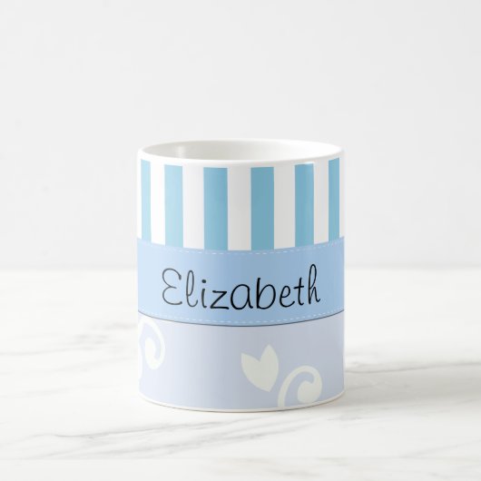 ブルーダマスクストライプブルーストライプのダマスク コーヒーマグカップ (中央)