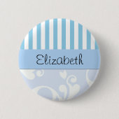 ブルーダマスクストライプブルーストライプのダマスク 缶バッジ (正面)