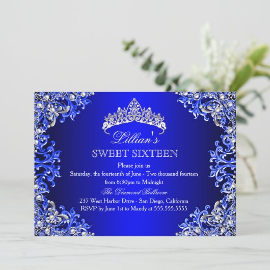 ブルーダマスクティアラスウィート16招待状 招待状 (スタンド正面)