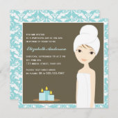 ブルーダマスクパターンスパブライダルシャワー 招待状 (正面/裏面)