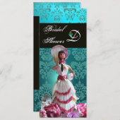 ブルーダマスクビーチ結婚式-ブライダルシャワーモノグラム 招待状 (正面/裏面)