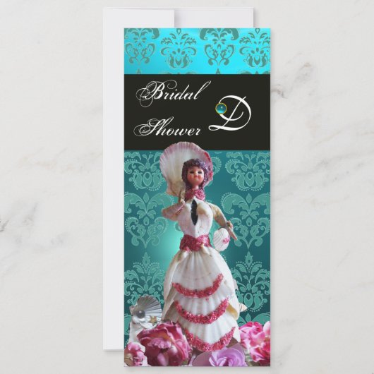 ブルーダマスクビーチ結婚式-ブライダルシャワーモノグラム 招待状 (正面)