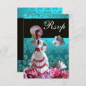 ブルーダマスクビーチ結婚式-ブライダルシャワーRSVP 出欠カード (正面/裏面)