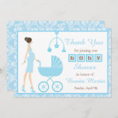 ブルーダマスクブルネット女性ベビーシャワー サンキューカード (正面/裏面)