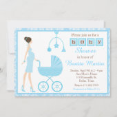 ブルーダマスクブルネット期待の男の子の赤ちゃんシャワー 招待状 (正面)
