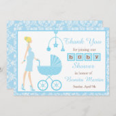 ブルーダマスクブロンド女性赤ちゃんシャワー サンキューカード (正面/裏面)