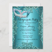 ブルーダマスクマスカレードパーティー誕生日招待状 招待状 (正面)