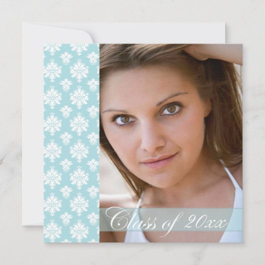 ブルーダマスク写真卒業パーティーの発表 招待状 (正面)