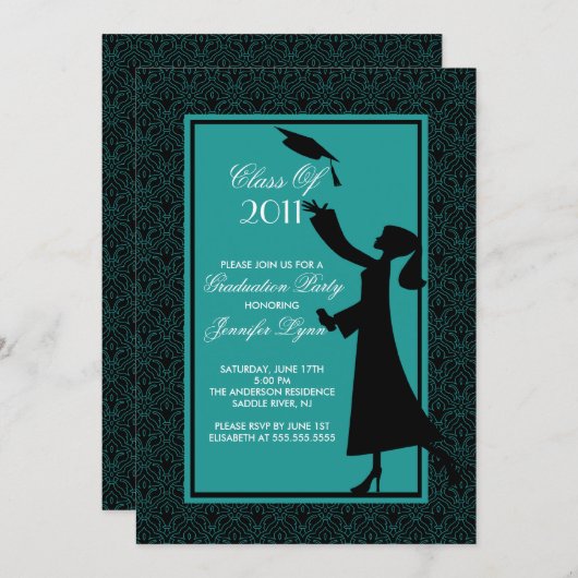 ブルーダマスク卒業招待状シルエットグラッド 招待状 (正面/裏面)