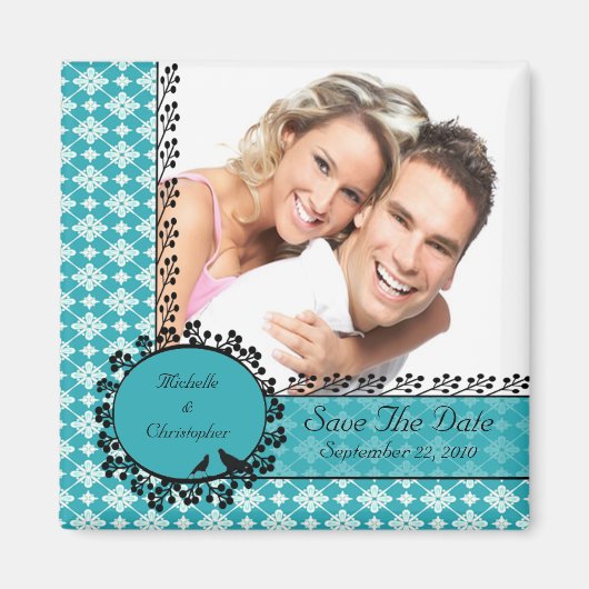 ブルーダマスク愛の鳥の写真日付磁石を保存 マグネット (正面)