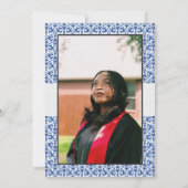 ブルーダマスク模様写真卒業招待状 招待状 (裏面)