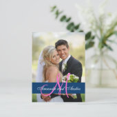 ブルーダマスク結婚式の写真ありがとうポストカード ポストカード (スタンド正面)