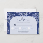 ブルーダマスク結婚式RSVP返信カード 出欠カード (正面)