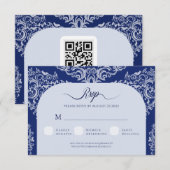 ブルーダマスク結婚式RSVP返信カード 出欠カード (正面/裏面)