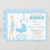 ブルーダマスク金髪の男の子の赤ちゃんシャワーを期待 招待状 (正面/裏面)