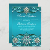 ブルーダマスク&パールスウィート16誕生日招待状 招待状 (正面/裏面)