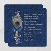 ブルーダマスク&ピーコックフェザー結婚式招待状 招待状 (正面/裏面)