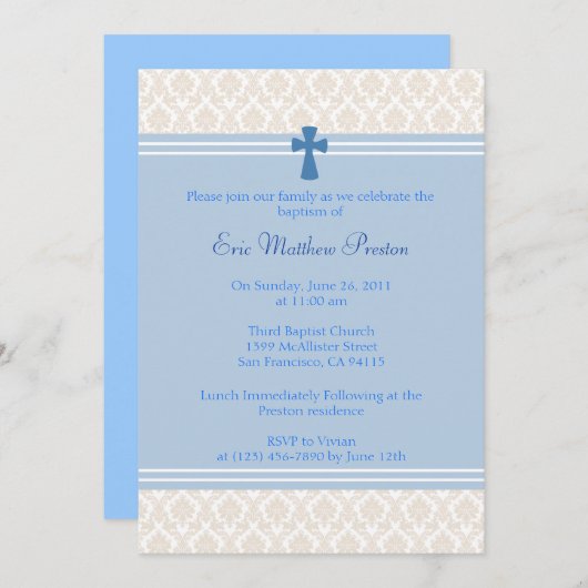 ブルーダマスバプテスマ/《キリスト教》洗礼式や命名式招待状 招待状 (正面/裏面)