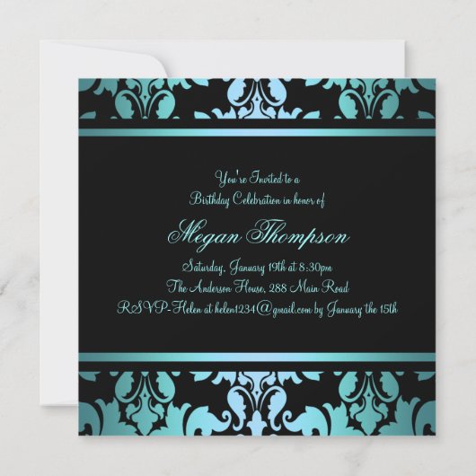 ブルーダマ王室のスクスウィート16誕生日招待状 招待状 (裏面)