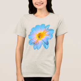 ブルーダリアの花とミツバチ オートミールTシャツ トライブレンドTシャツ