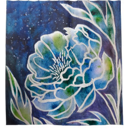 ブルーダリアネイビーティール（緑がかった色）シナフローラ水彩 シャワーカーテン