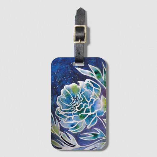 ブルーダリアネイビーティール(緑がかった色)シナフローラ水彩 ラゲッジタグ (正面縦)