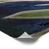 ブルーダリアハンドメイドネイビーティール（緑がかった色）フローラ水彩 ポスター (角)