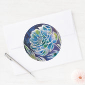 ブルーダリアハンドメイドネイビーティール(緑がかった色)フローラ水彩 ラウンドシール (封筒)