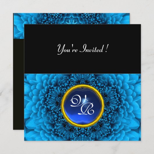 ブルーダリア、サファイア、明るい黒の黄色 招待状 (正面/裏面)