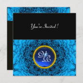 ブルーダリア、サファイア、明るい黒黄色 招待状 (正面/裏面)