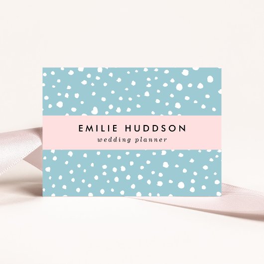 ブルーダルマチアンスポット、ダルマチアンドット、点々のあるプリント 名刺