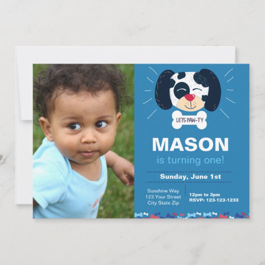 ブルーダルマチア誕生日招待状と写真 招待状 (正面)