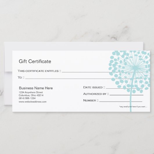 ブルーダンデリオンフラワーギフト券デザイン4 (正面)